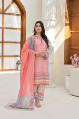 ZZ-UN-26003 Coral Whisper Unstitched Printed 3-Piece Lawn