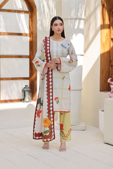 ZZ-UN-26012 Ivory Bloom Unstitched Printed Lawn 3-Piece