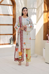 ZZ-UN-26012 Ivory Bloom Unstitched Printed Lawn 3-Piece