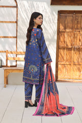 ZZ-UN-26027 Azure Bloom Unstitched Printed 3-Piece Lawn