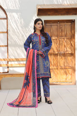 ZZ-UN-26027 Azure Bloom Unstitched Printed 3-Piece Lawn