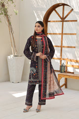 ZZ-UN-26028 Midnight Garden Noir Unstitched Printed Lawn 3-Piece