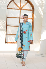 ZZ-UN-26014 Aqua Floral Elegance Unstitched 3-Piece Printed Lawn