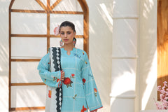ZZ-UN-26014 Aqua Floral Elegance Unstitched 3-Piece Printed Lawn