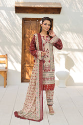 ZZ-UN-26018 Floral Harmony with Maroon & Beige