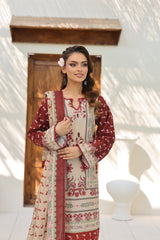 ZZ-UN-26018 Floral Harmony with Maroon & Beige