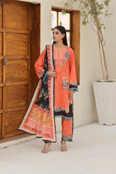 ZZ-UN-26001 Coral Heritage Printed 3-Piece Lawn