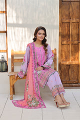 ZZ-UN-26020 Lilac Bloom Printed 3 Piece Unstitched Lawn