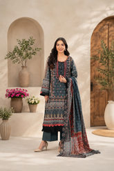 ZZ-DK-26044 Charcoal Heritage Print + Embroidery Unstitched 3-Piece