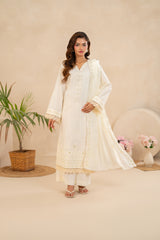Embroidered Lawn 3 -Piece Ivory White ZZ-EMB-26041
