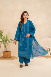 Embroidered Lawn 3-Piece – Teal Blue ZZ-EMB-26042