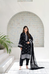 Midnight Black 3- PC Embroidered Lawn Suit | ZZ-EMB-26034
