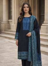 ZZ-JQ-26027 Midnight Blue Jacquard Elegance Unstitched 3-Piece