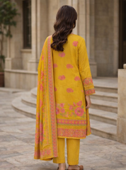 ZZ-JQ-26029 – Golden Mustard Jacquard Unstitched 3-Piece