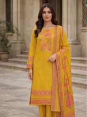ZZ-JQ-26029 – Golden Mustard Jacquard Unstitched 3-Piece