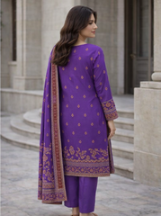 ZZ-JQ-26031 – Royal Purple Jacquard Unstitched 3-Piece