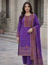 ZZ-JQ-26031 – Royal Purple Jacquard Unstitched 3-Piece