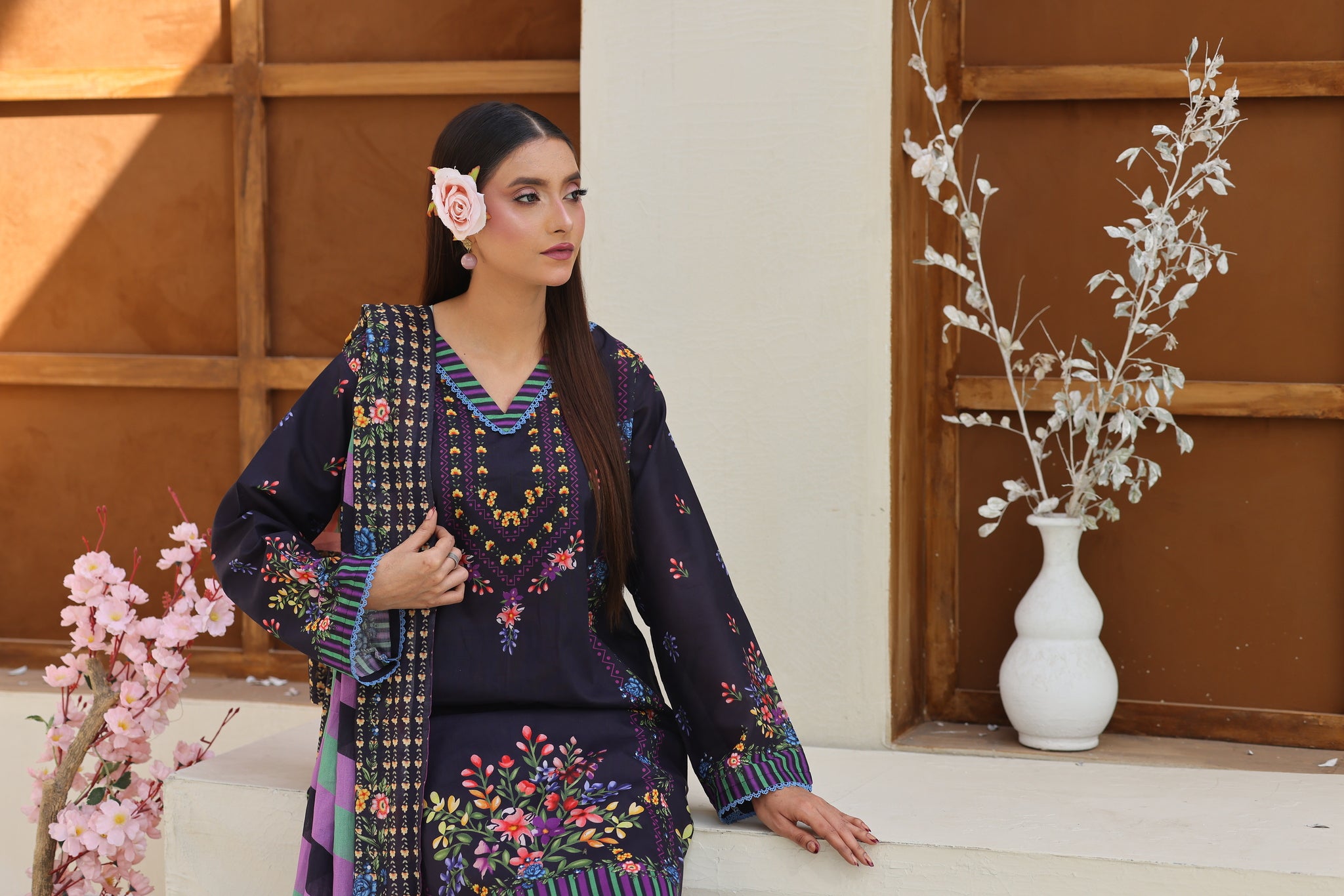 ZZ-UN-26015 Unstitched Printed Lawn 3 Piece