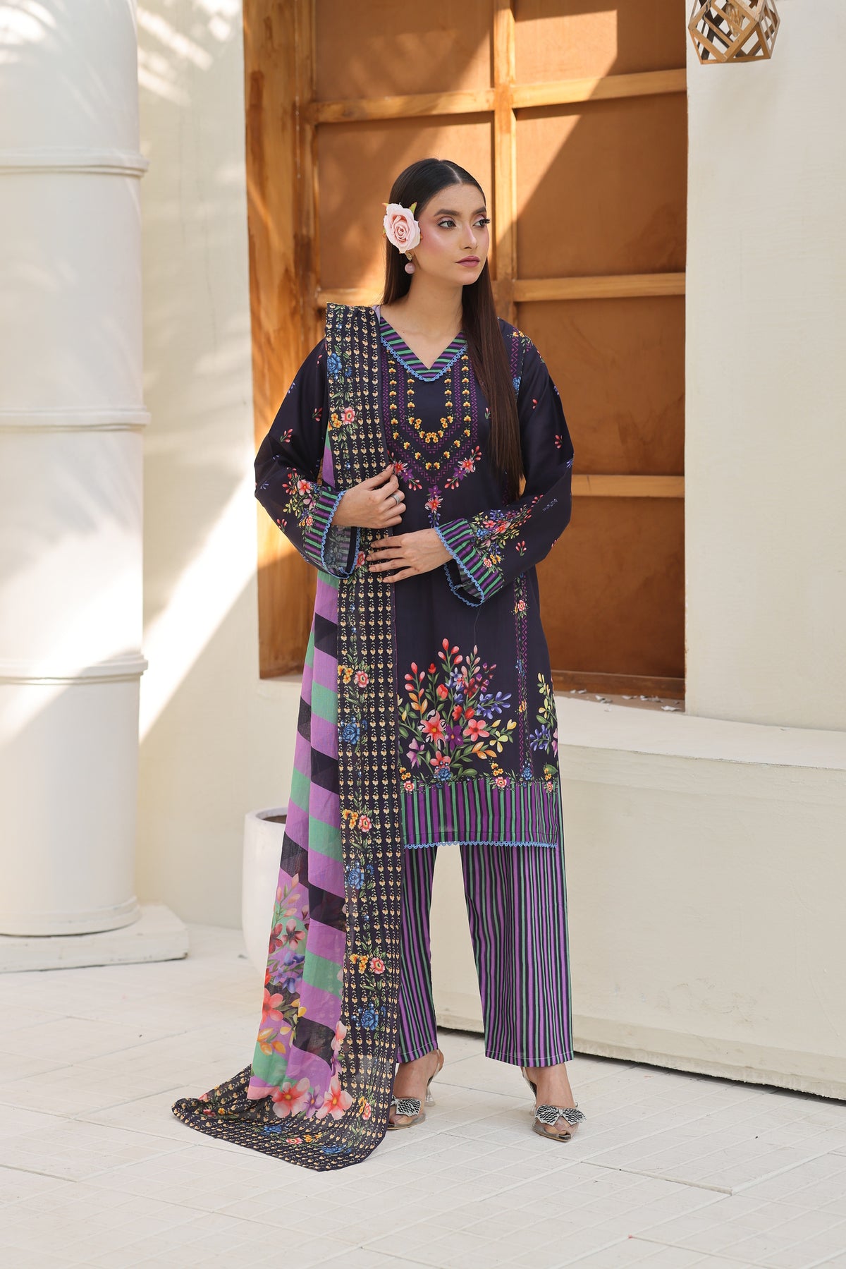 ZZ-UN-26015 Unstitched Printed Lawn 3 Piece