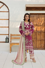 ZZ-UN-26022 Teal Bloom Printed Unstitched Lawn 3-Piece Suit