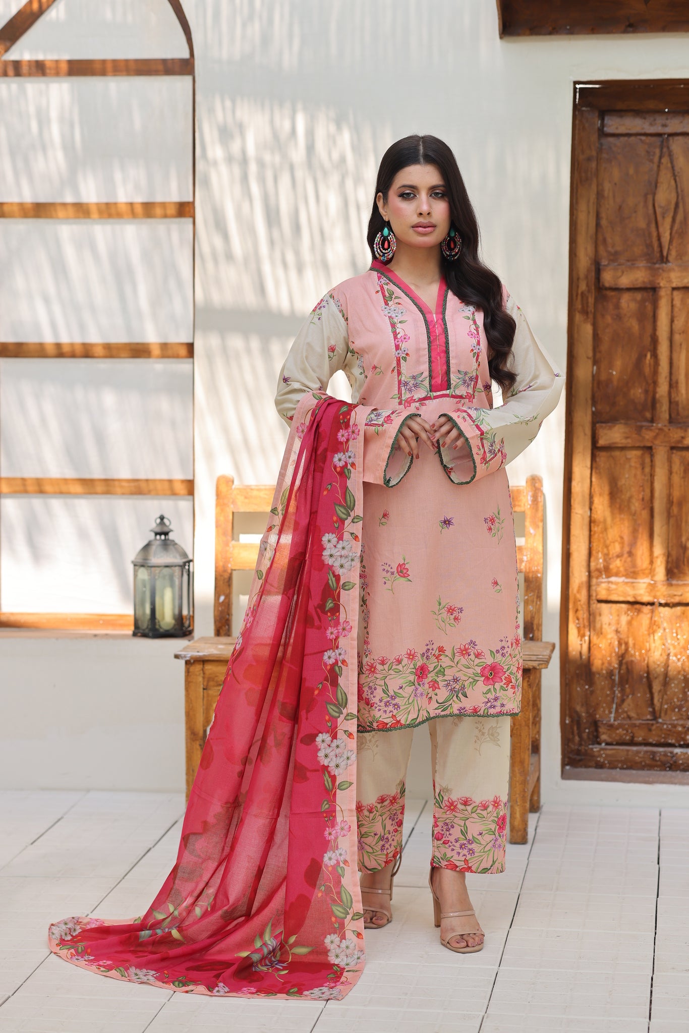 Peach &amp; Soft Pink Blush Garden Serenity  Unstitched Printed Lawn 3-Piece ZZ-UN-26026