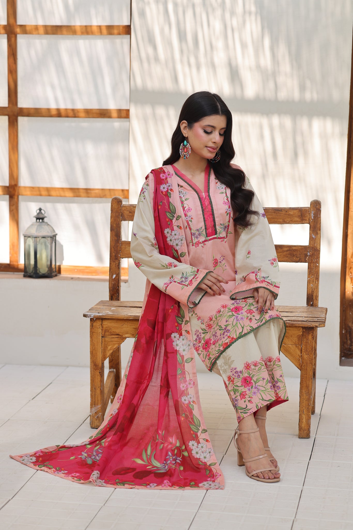 Peach &amp; Soft Pink Blush Garden Serenity  Unstitched Printed Lawn 3-Piece ZZ-UN-26026