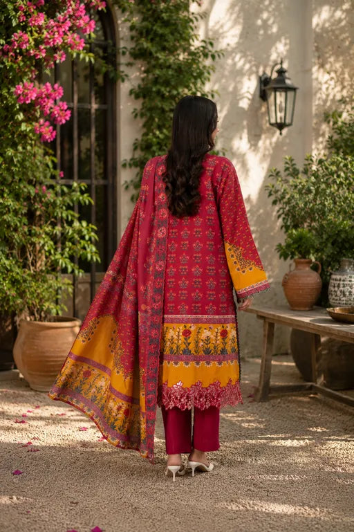 Crimson Bloom Unstitched 3-Piece ZZ-DK-26051