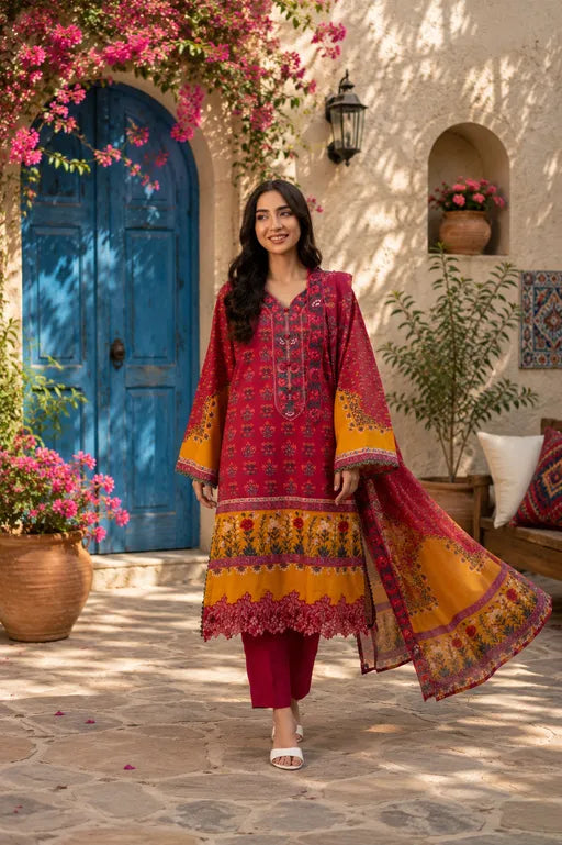 Crimson Bloom Unstitched 3-Piece ZZ-DK-26051