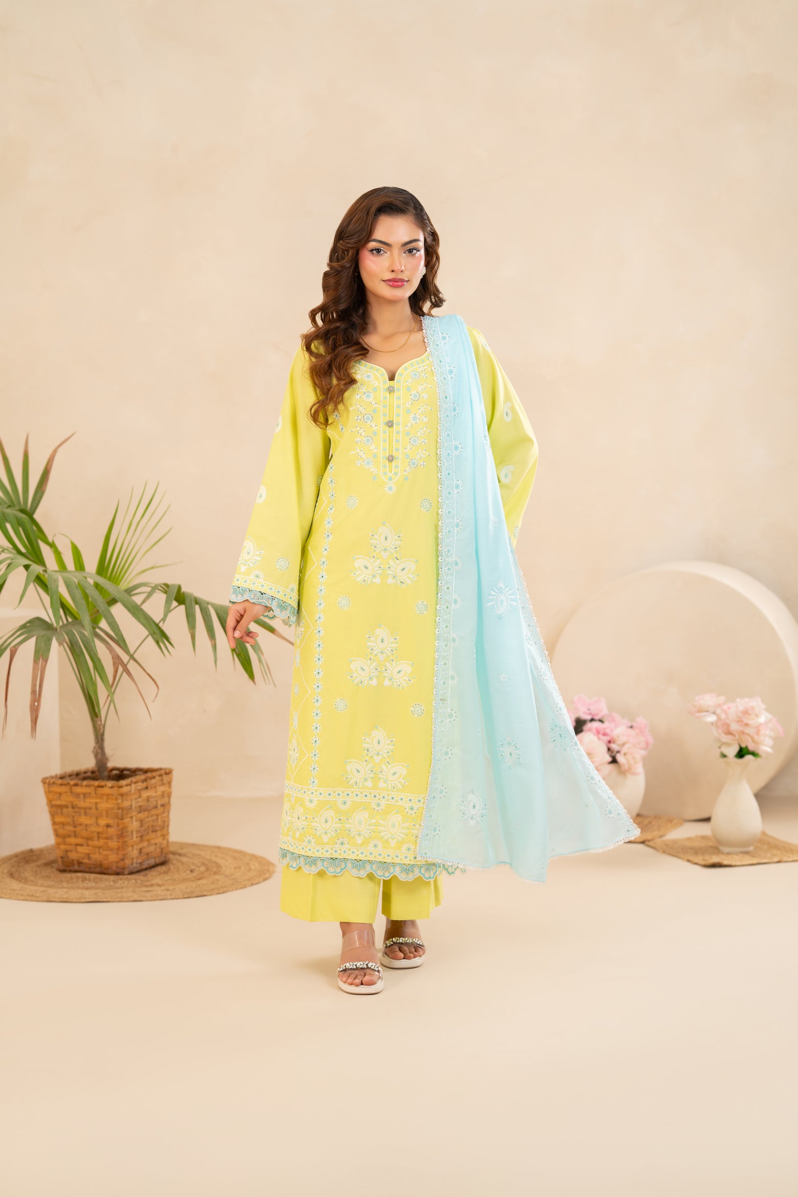 Embroidered Lawn 3-Piece Lemon Yellow  ZZ-EMB-26039