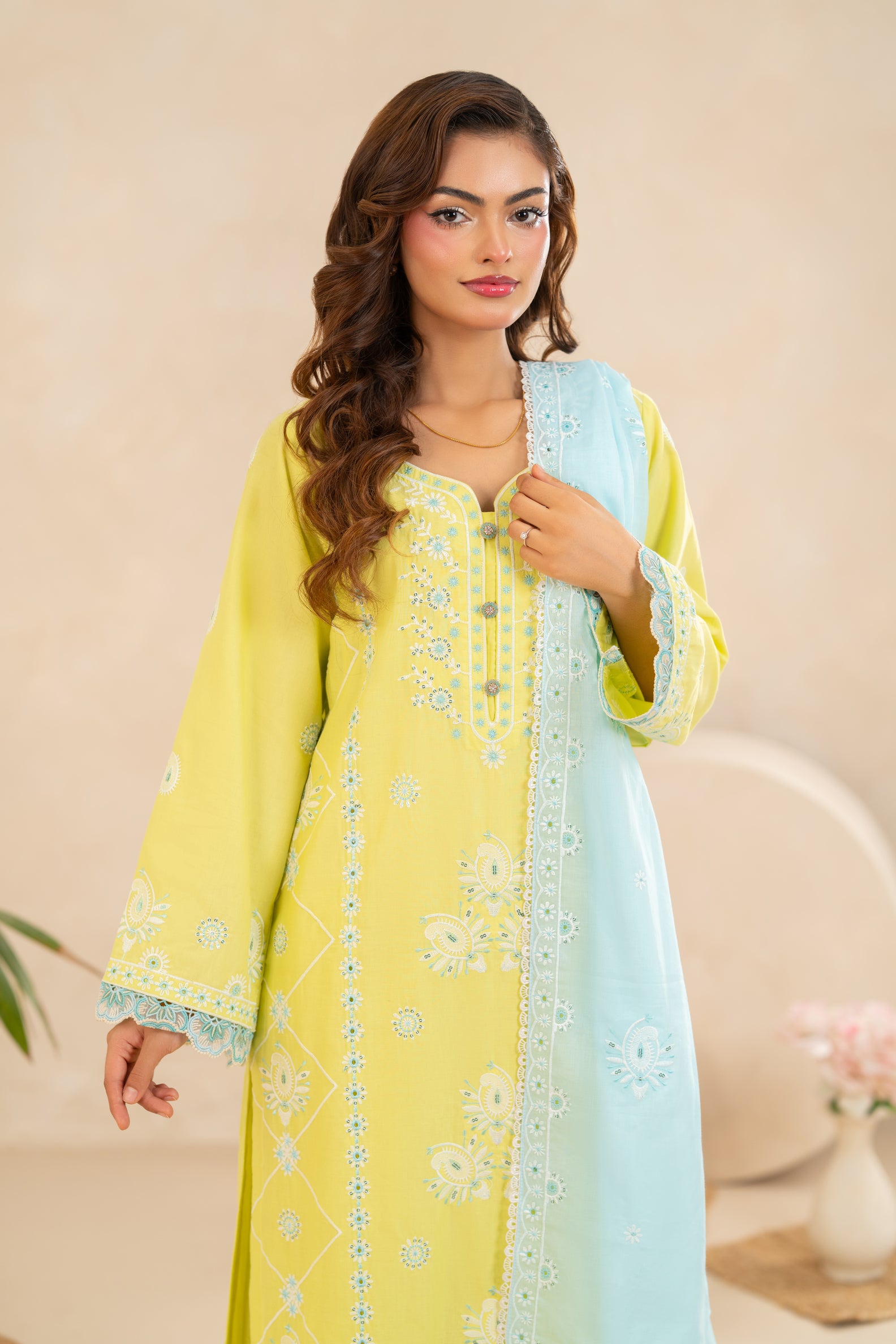 Embroidered Lawn 3-Piece Lemon Yellow  ZZ-EMB-26039