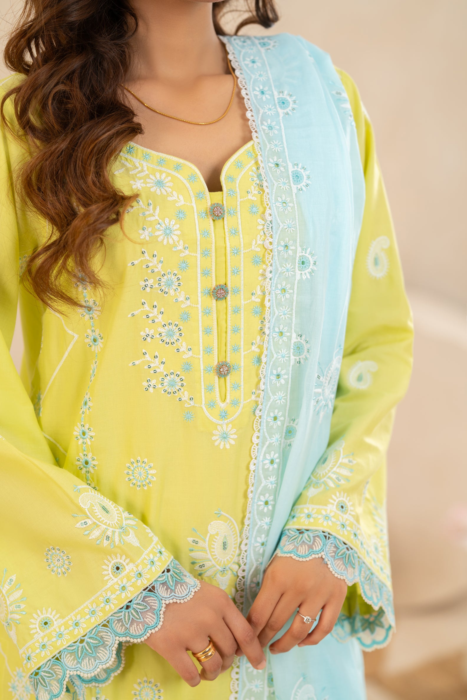 Embroidered Lawn 3-Piece Lemon Yellow  ZZ-EMB-26039