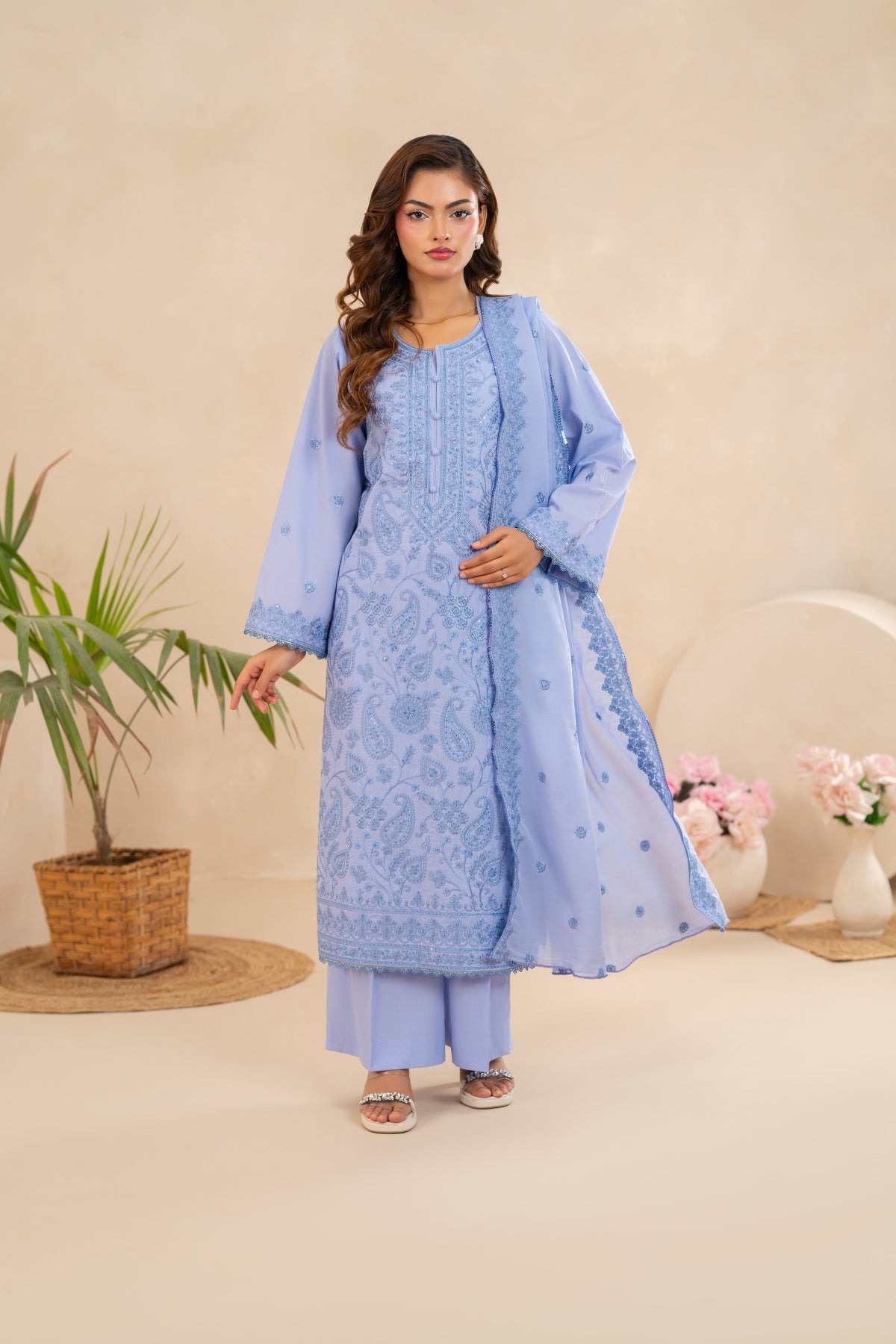 Embroidered Lawn 3-Piece Powder Blue  ZZ-EMB-26040
