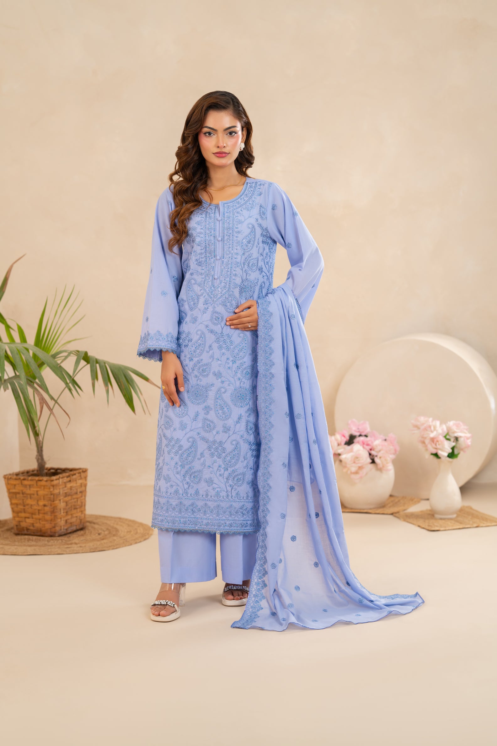 Embroidered Lawn 3-Piece Powder Blue  ZZ-EMB-26040