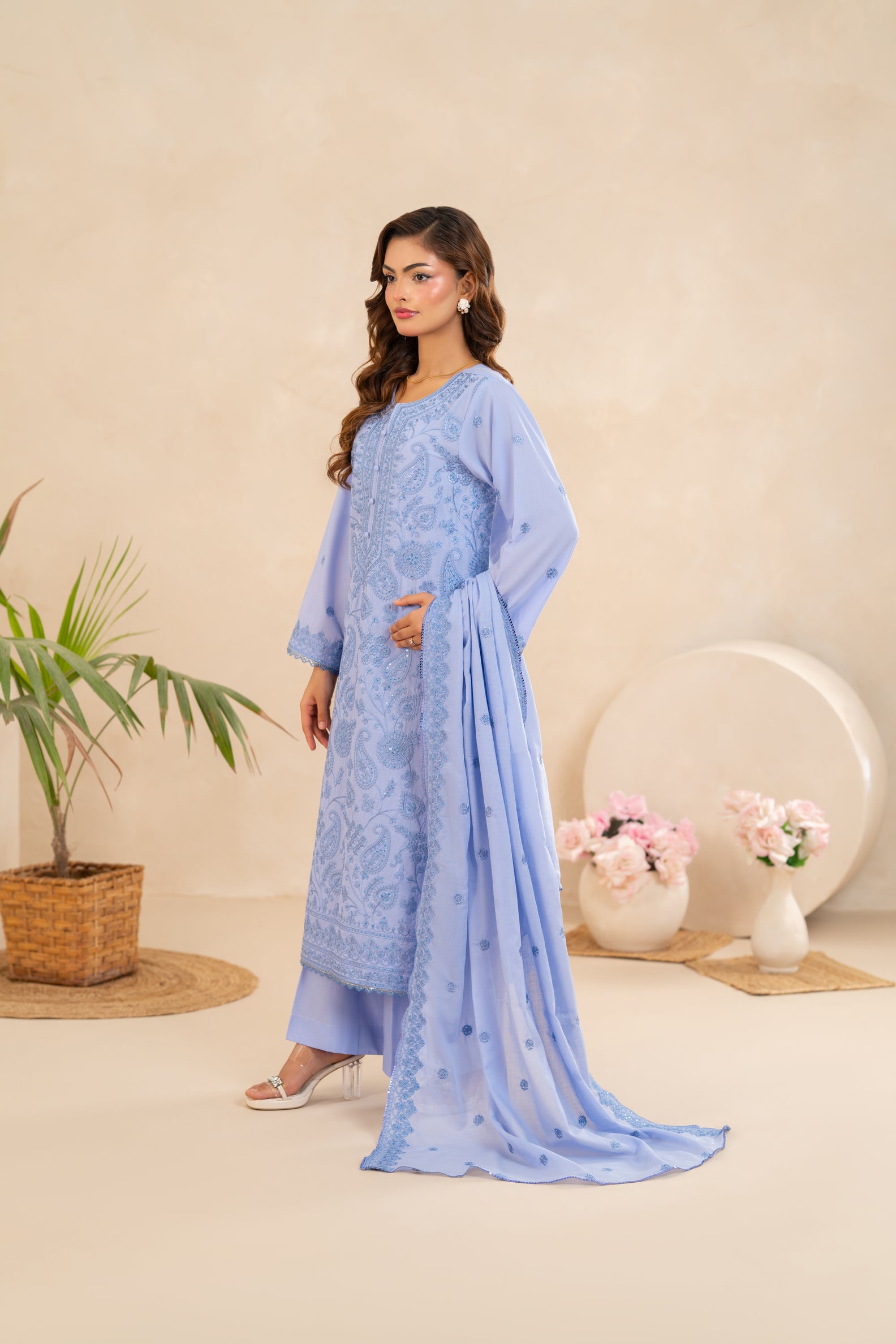 Embroidered Lawn 3-Piece Powder Blue  ZZ-EMB-26040