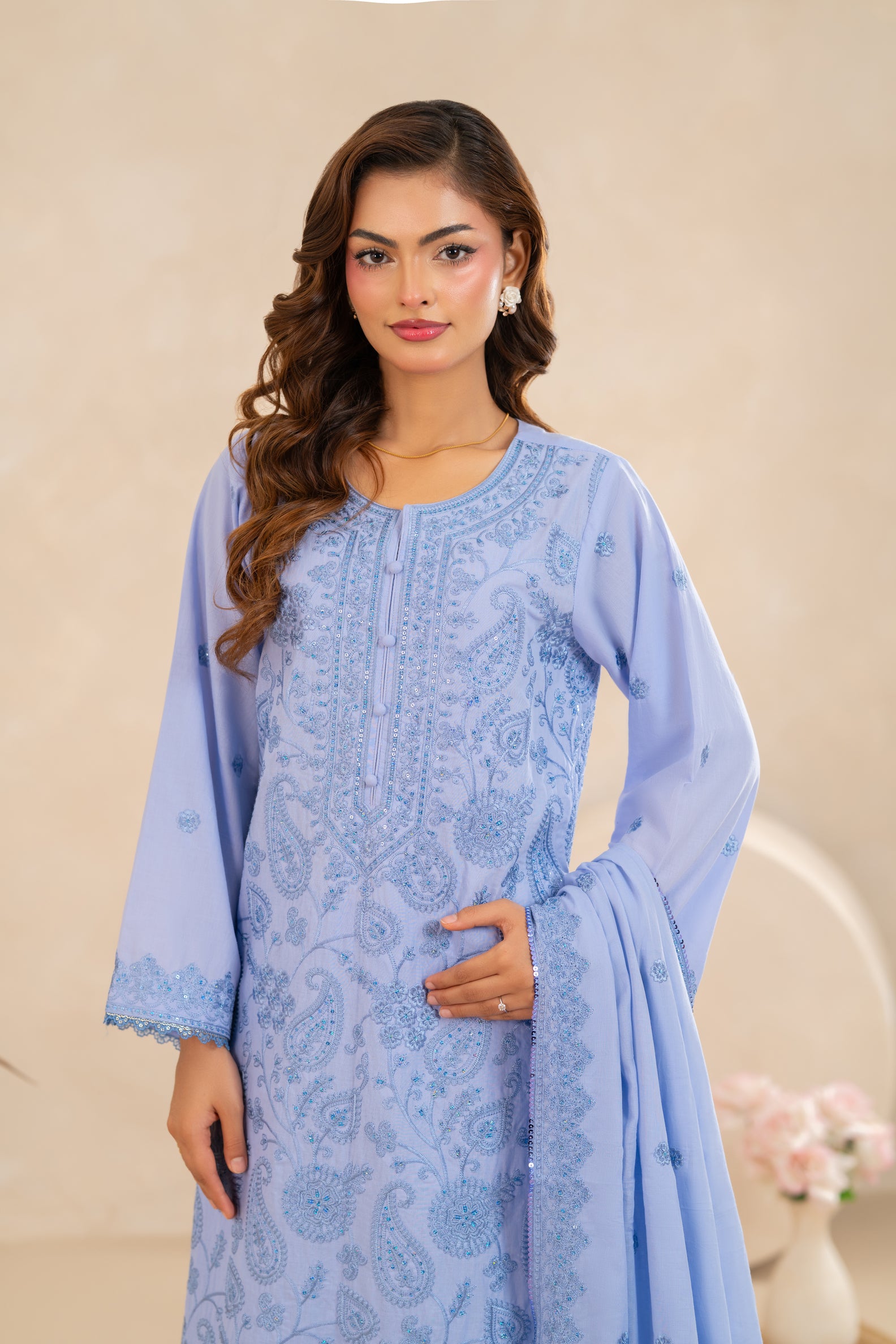 Embroidered Lawn 3-Piece Powder Blue  ZZ-EMB-26040