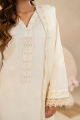 Embroidered Lawn 3 -Piece   Ivory White ZZ-EMB-26041