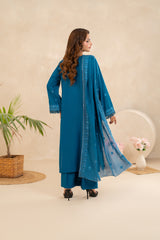 Embroidered Lawn 3-Piece  – Teal Blue ZZ-EMB-26042