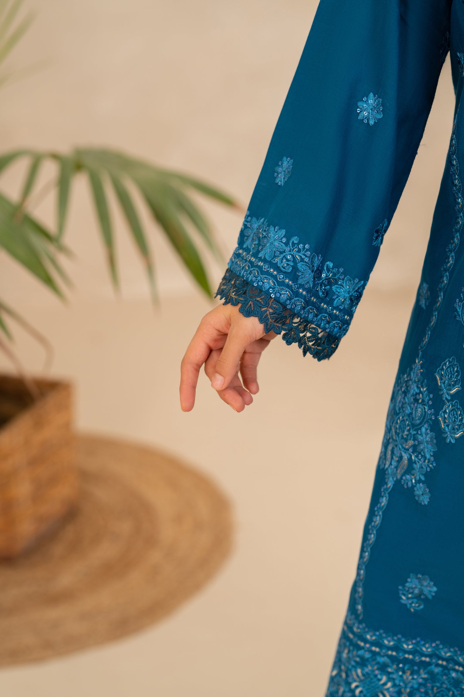 Embroidered Lawn 3-Piece  – Teal Blue ZZ-EMB-26042