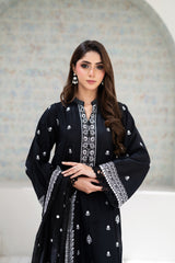 Midnight Black 3- PC Embroidered Lawn Suit | ZZ-EMB-26034