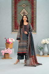 Charcoal Heritage Print + Embroidery Unstitched 3-Piece ZZ-DK-26044