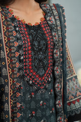 Charcoal Heritage Print + Embroidery Unstitched 3-Piece ZZ-DK-26044
