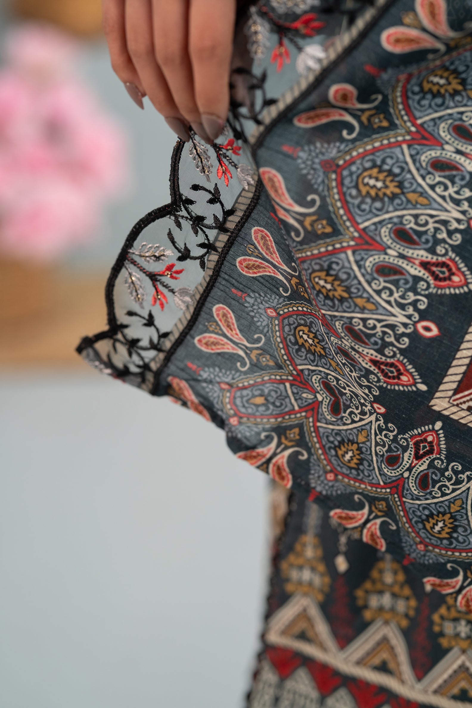 Charcoal Heritage Print + Embroidery Unstitched 3-Piece ZZ-DK-26044