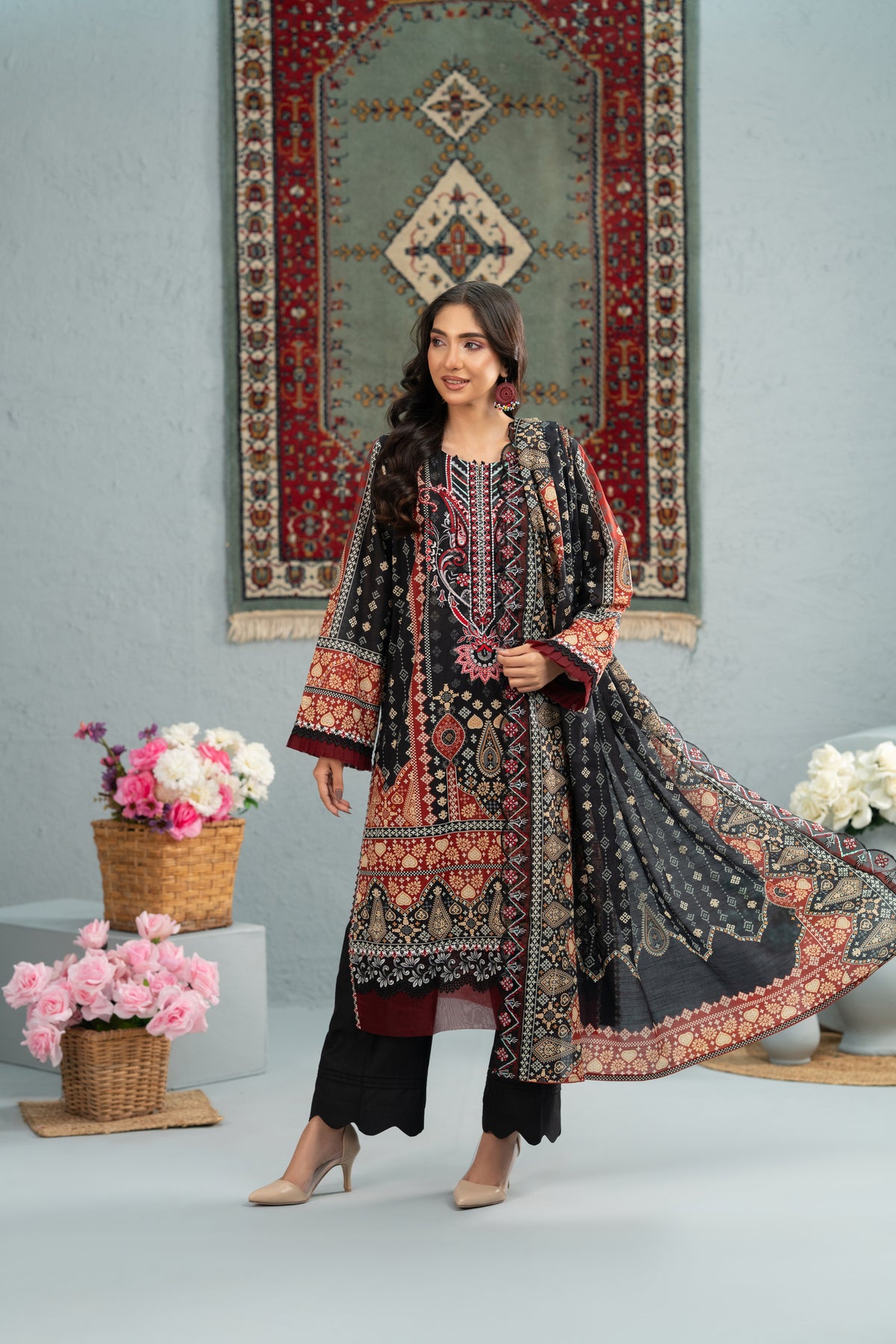 Crimson Noir Print + Embroidery Unstitched 3-Piece ZZ-DK-26045