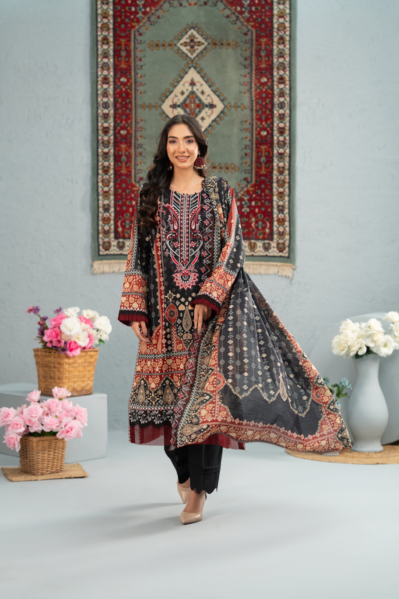 Crimson Noir Print + Embroidery Unstitched 3-Piece ZZ-DK-26045