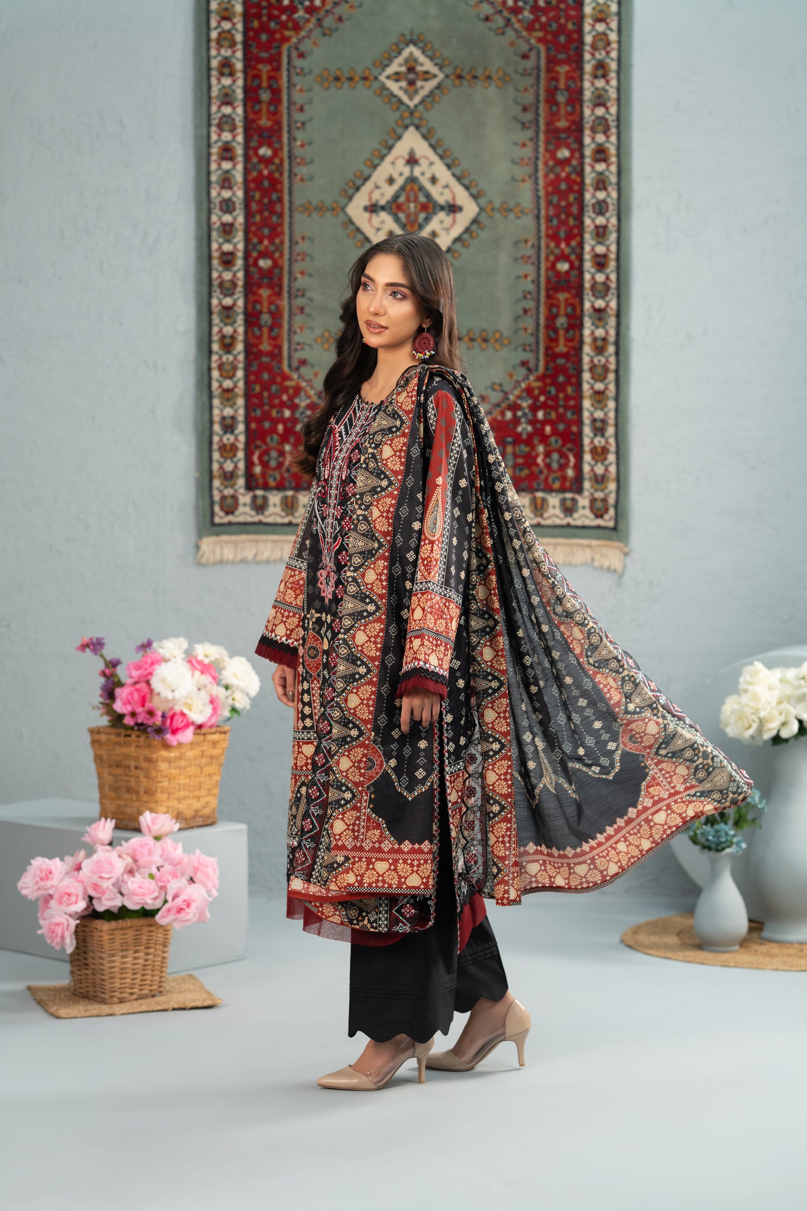 Crimson Noir Print + Embroidery Unstitched 3-Piece ZZ-DK-26045