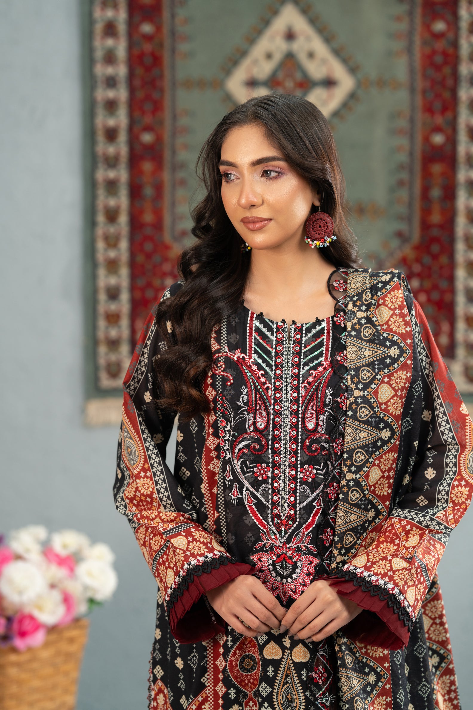 Crimson Noir Print + Embroidery Unstitched 3-Piece ZZ-DK-26045