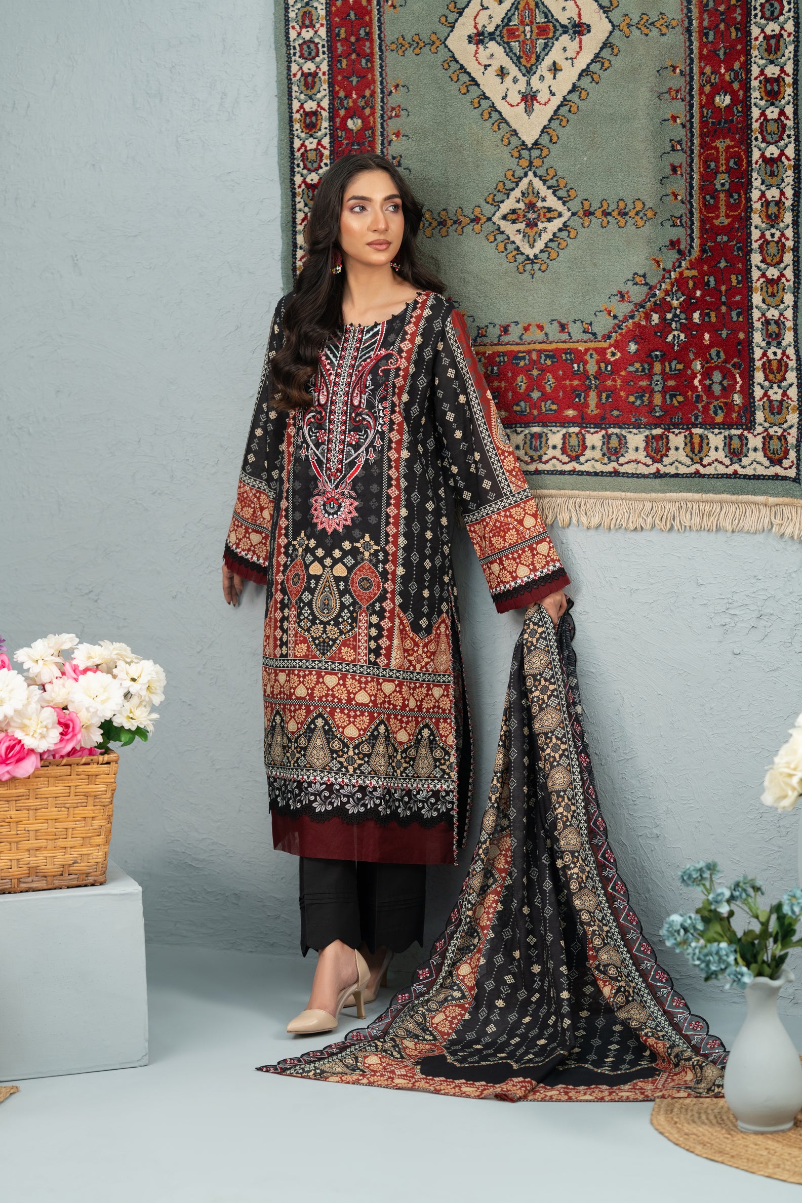 Crimson Noir Print + Embroidery Unstitched 3-Piece ZZ-DK-26045