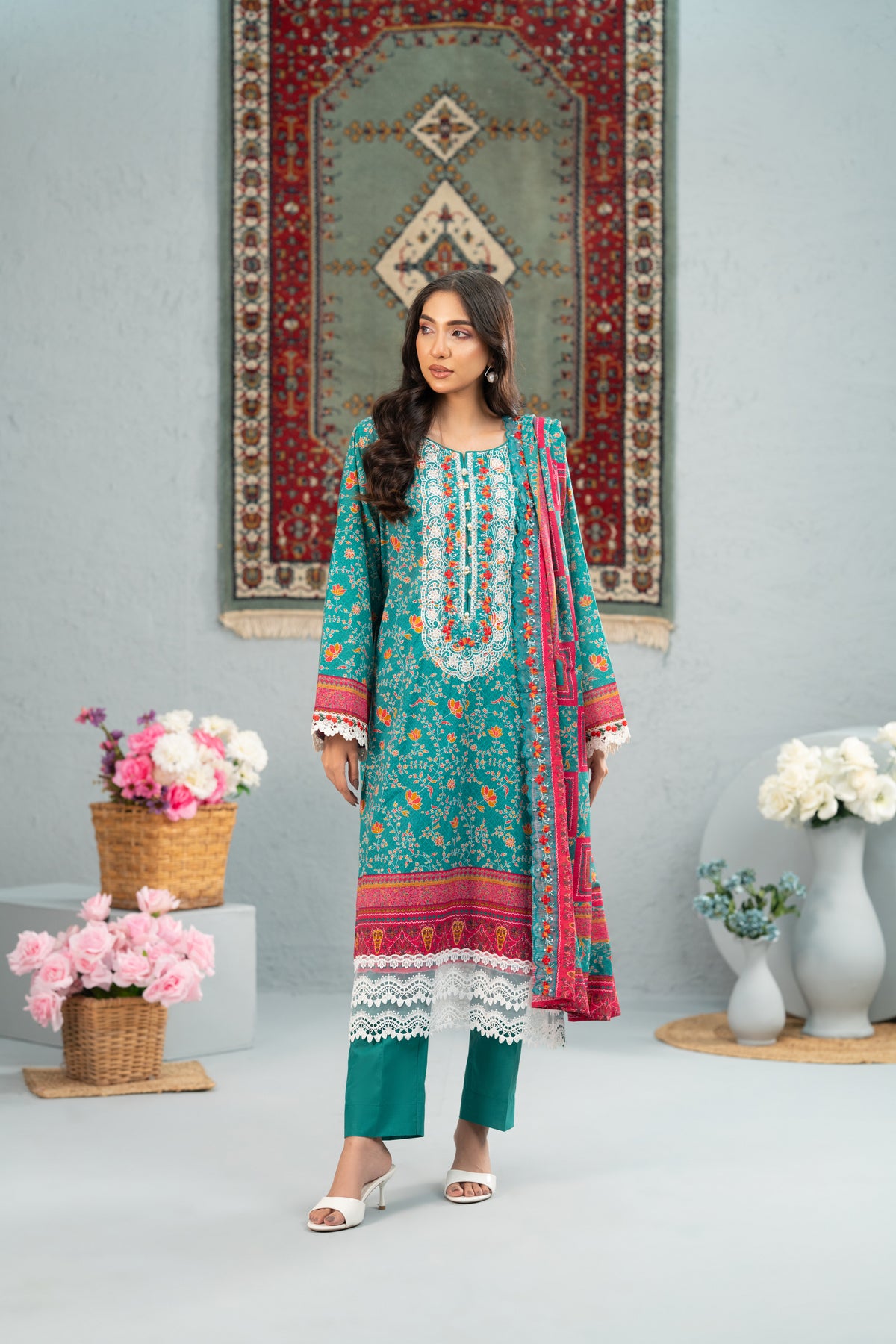 Aqua Heritage Print + Embroidery Unstitched 3-Piece ZZ-DK-26047