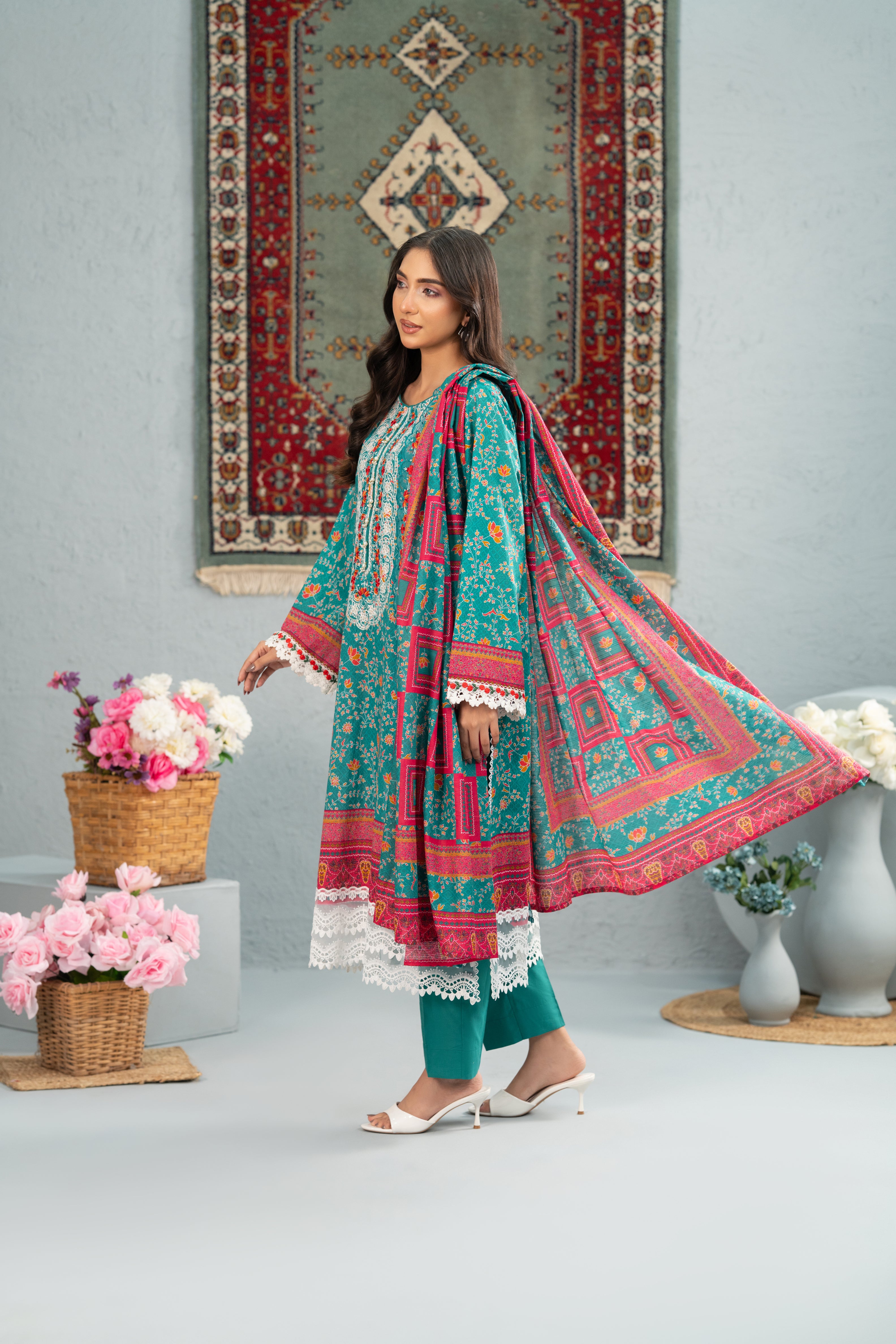 Aqua Heritage Print + Embroidery Unstitched 3-Piece ZZ-DK-26047