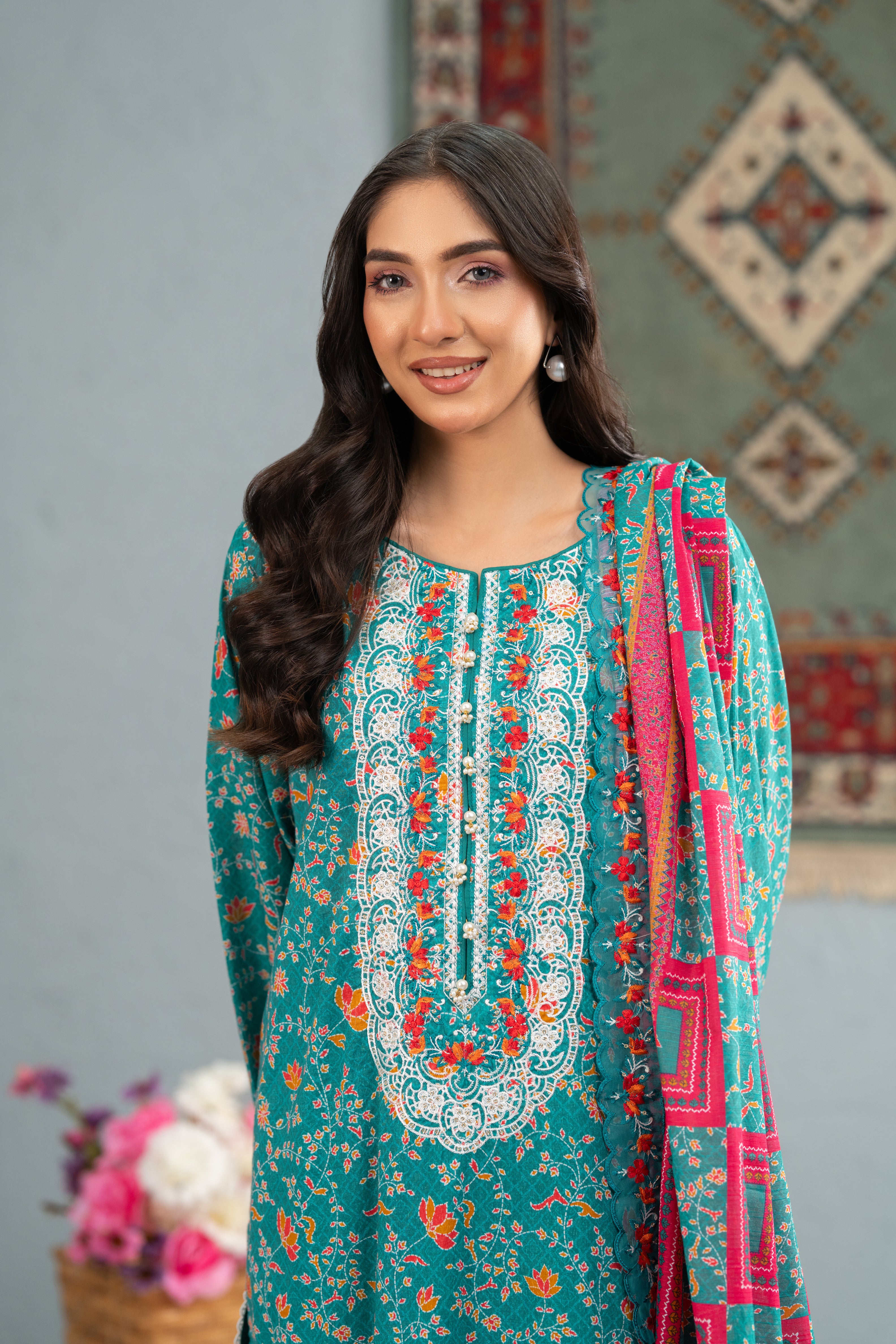 Aqua Heritage Print + Embroidery Unstitched 3-Piece ZZ-DK-26047
